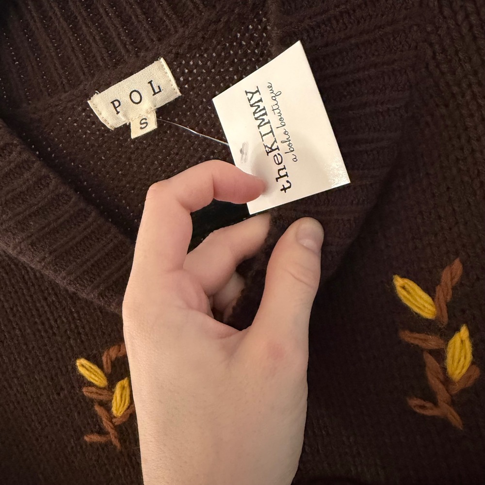 POL Brown Sweater with Floral Embroidery - Picture 4 of 5